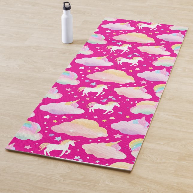 Cute rainbow unicorn magical girly birthday kids yoga mat (In Situ)