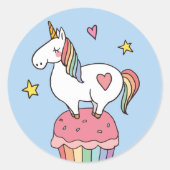 Cute Rainbow Unicorn on Birthday Cupcake Classic Round Sticker (Front)