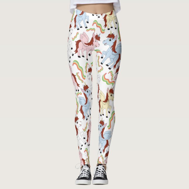 Cute Rainbow Unicorn Party  Leggings (Front)