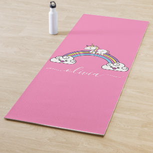 Cute Rainbow Unicorn, Personalised Name Yoga Mat