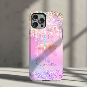 Cute Rainbow unicorn pink Glitter Drips monogram Case-Mate iPhone Case