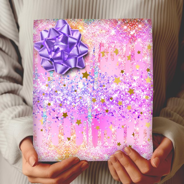 Cute Rainbow unicorn pink Glitter Drips Wrapping Paper (Creator Uploaded)