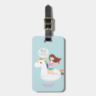 Cute Rainbow Unicorn Pool Float Personalised Luggage Tag