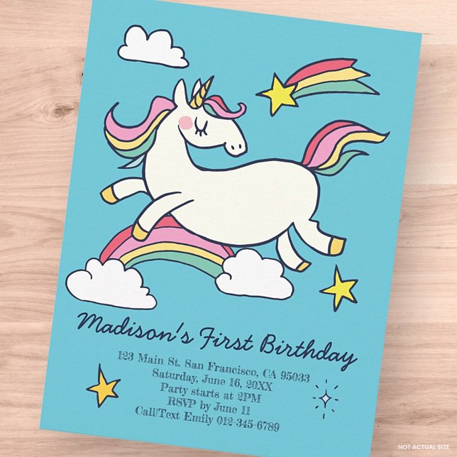 Cute Rainbow Unicorn Stars Birthday Invitation (Creator Uploaded)