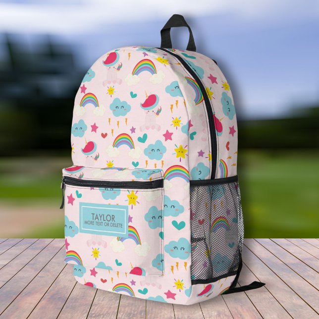 Cute Rainbow Unicorn Stars, Personalised Kids Name Printed Backpack (Creator Uploaded)