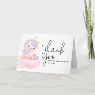 Cute Rainbow Unicorn Whimsical Baby Shower Folded Thank You Card