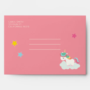 Cute Rainbow Unicorn with Stars. Birthday. Envelopes