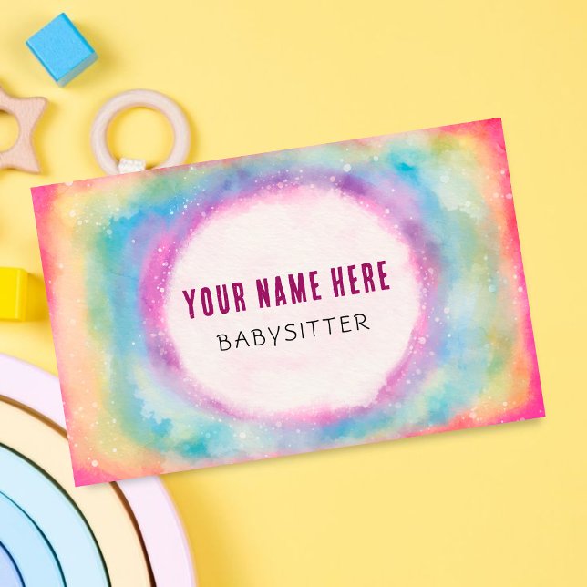 Cute Rainbow Watercolor Child care Babysitter  Business Card (Creator Uploaded)