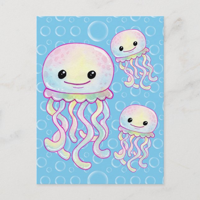 Cute Rainbow Watercolour Jellyfish  Postcard (Front)