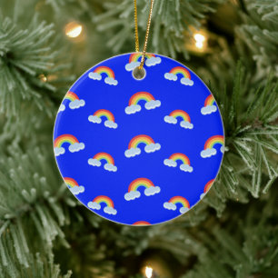 Cute Rainbow with Clouds Pattern Ceramic Tree Decoration