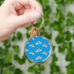 Cute Rainbow with Clouds Pattern Key Ring