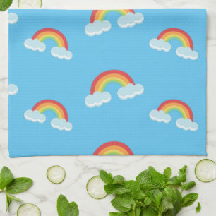 Cute Rainbow with Clouds Pattern Tea Towel