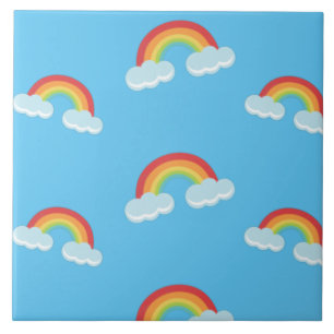 Cute Rainbow with Clouds Pattern Tile