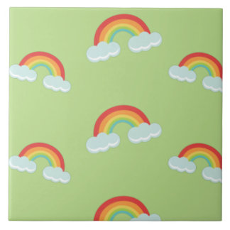 Cute Rainbow with Clouds Pattern Tile