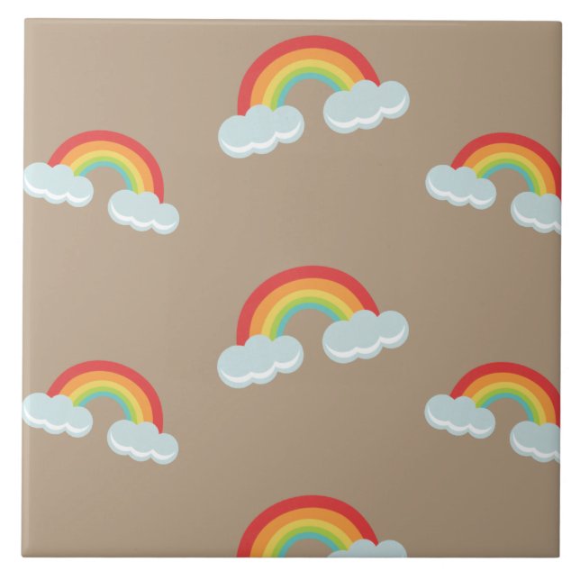 Cute Rainbow with Clouds Pattern Tile (Front)