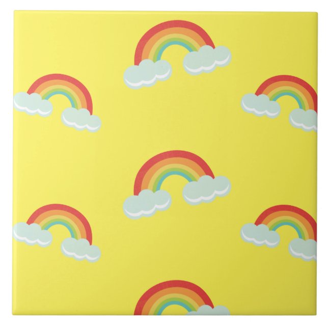 Cute Rainbow with Clouds Pattern Tile (Front)