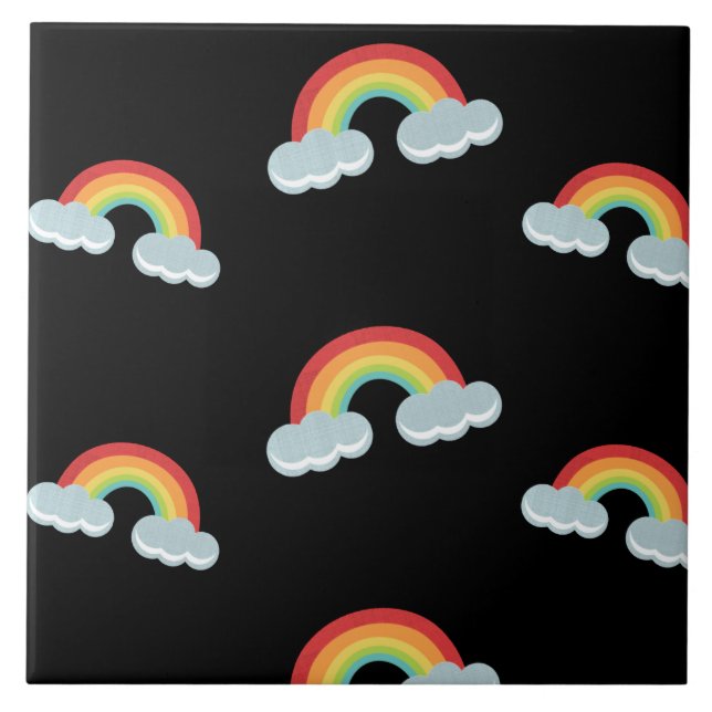 Cute Rainbow with Clouds Pattern Tile (Front)
