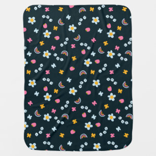 Cute rainbows and butterflies and smiling flowers baby blanket