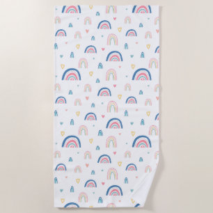 Cute Rainbows & Hearts Pattern Beach Towel