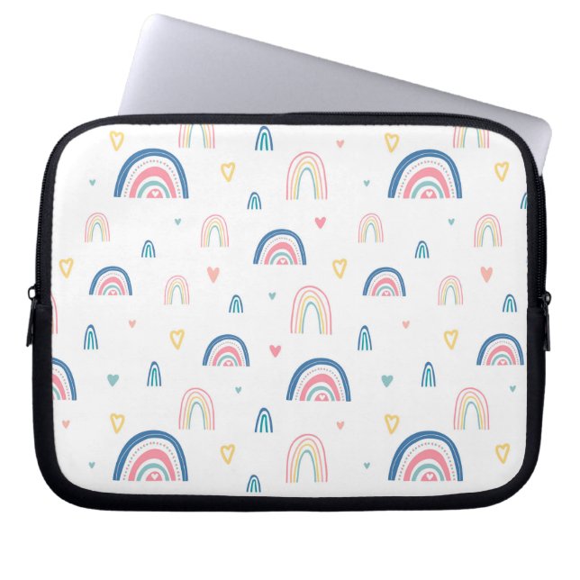 Cute Rainbows & Hearts Pattern Laptop Sleeve (Front)