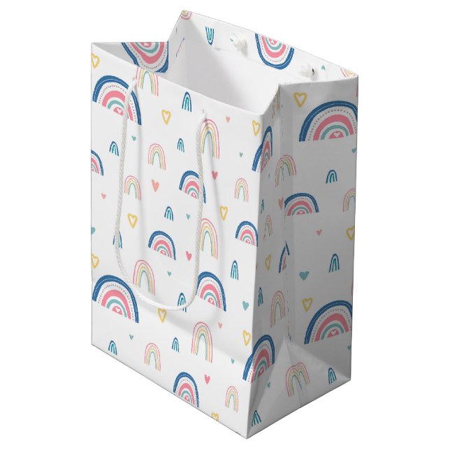 Cute Rainbows & Hearts Pattern Medium Gift Bag (Front Angled)