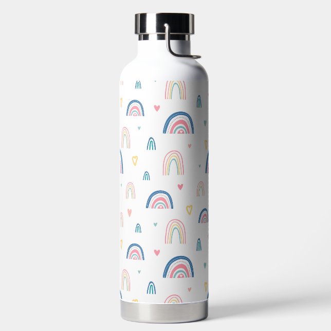 Cute Rainbows & Hearts Pattern Water Bottle (Left)