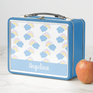 Cute Rainbows Pattern Colourful Name Metal Lunch Box