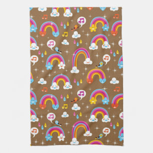 cute rainbows pattern tea towel