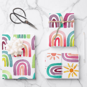 Cute Rainbows & Suns Birthday Party Wrapping Paper Sheet