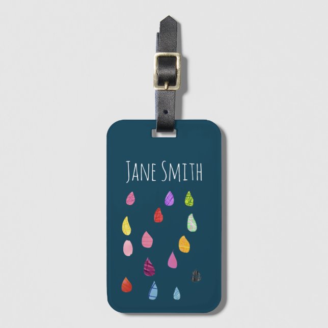 Cute raindrops colourful rain art luggage tag (Front Vertical)