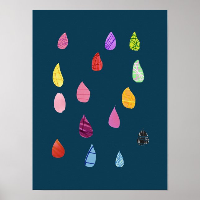 Cute raindrops colourful rain art poster (Front)
