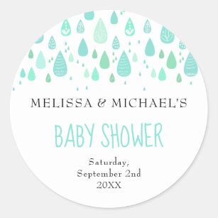 Cute Raindrops Couples Baby Shower / Sprinkle Classic Round Sticker