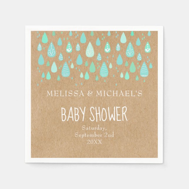 Cute Raindrops Couples Baby Shower/Sprinkle Rustic Napkin (Front)