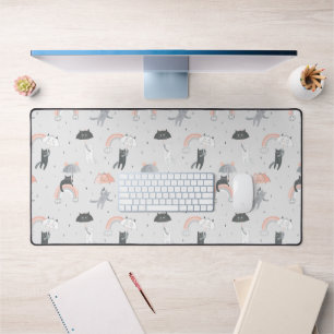 Cute Raining Cats Pattern Desk Mat