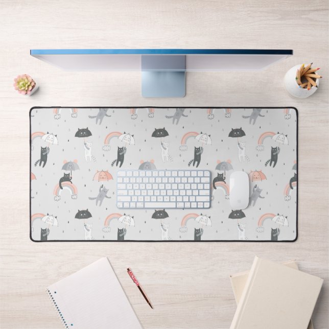Cute Raining Cats Pattern Desk Mat (Office 1)