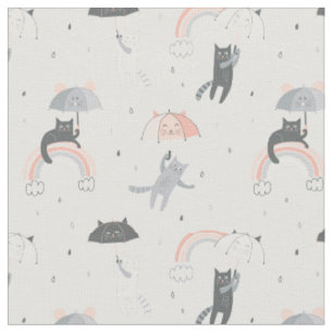 Cute Raining Cats Pattern Fabric