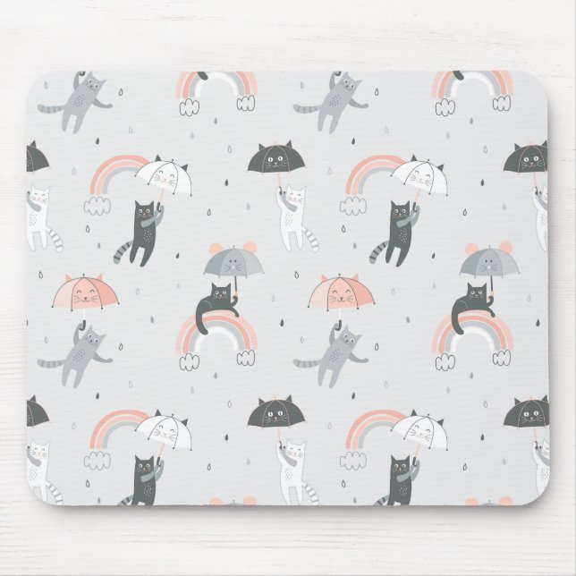 Cute Raining Cats Pattern Mouse Pad (Front)