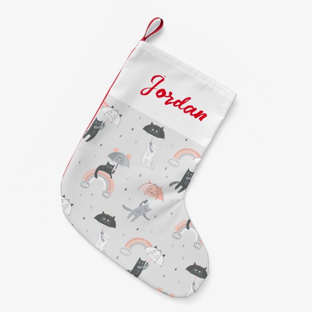 Cute Raining Cats Pattern Small Christmas Stocking (Front (Hanging))