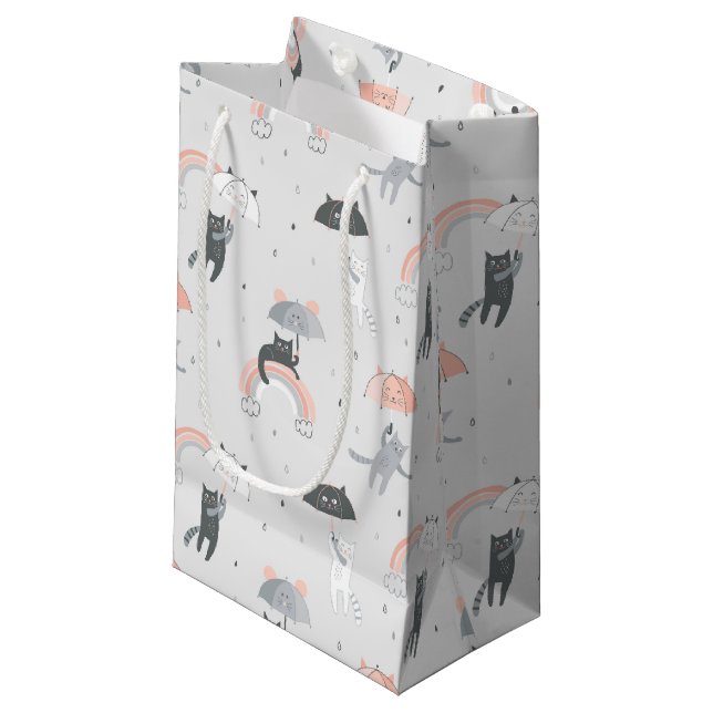 Cute Raining Cats Pattern Small Gift Bag (Front Angled)