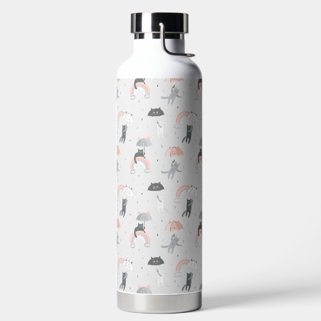 Cute Raining Cats Pattern Water Bottle (Left)