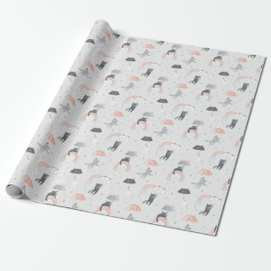Cute Raining Cats Pattern Wrapping Paper