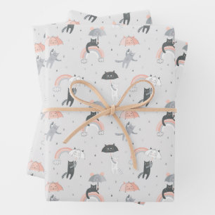 Cute Raining Cats Pattern Wrapping Paper Sheet