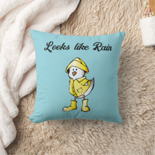 Cute Rainy Day Chick – “Looks Like Rain” Cartoon Cushion