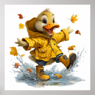 Cute Rainy Day Duck Poster Adorable Duckling in