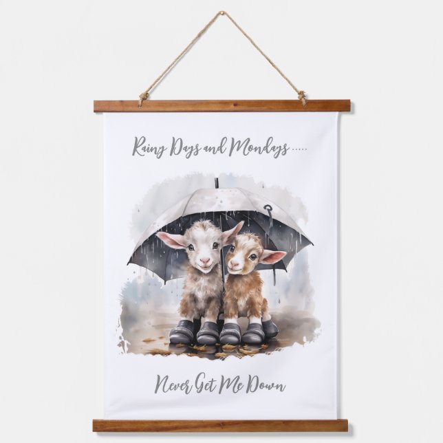 Cute Rainy Day Goats  Hanging Tapestry (Front)