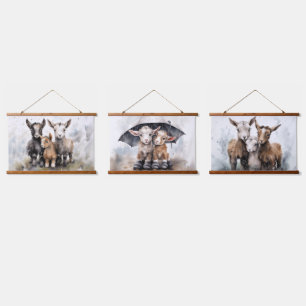 Cute Rainy Day Goats Hanging Tapestry
