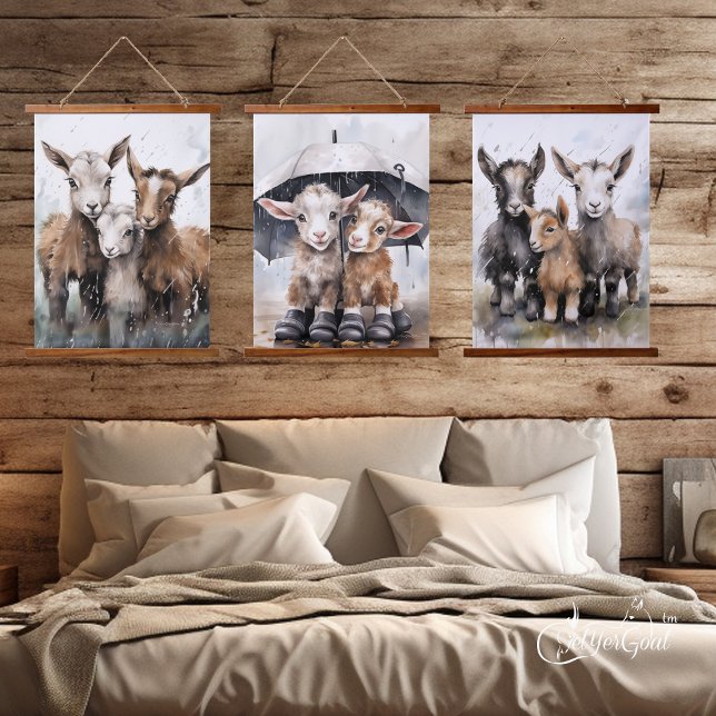 Cute Rainy Day Goats  Hanging Tapestry (Creator Uploaded)