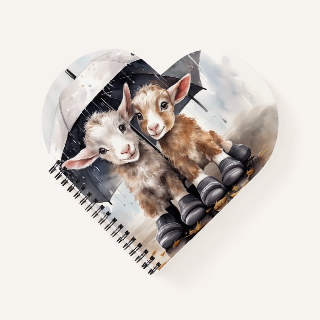 Cute Rainy Day Goats  Notebook (Front)