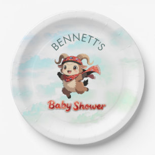 Cute Ram Winter Baby Shower Paper Plate