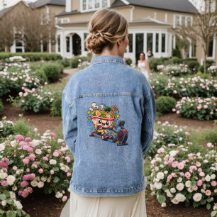 Cute Ramen Bowl Rowing Machine Cartoon Fitness Denim Jacket